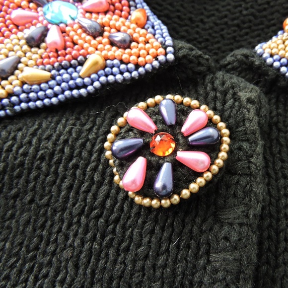 Vintage 90's rare Michael Seroy black cardigan colorful beaded art New - Picture 6 of 8